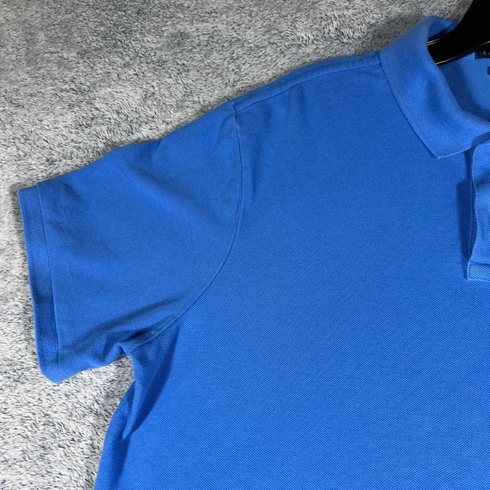 Polo Ralph Lauren Mens L Classic Fit Cotton Mesh Polo‎ Shirt Blue w/ Orange Pony